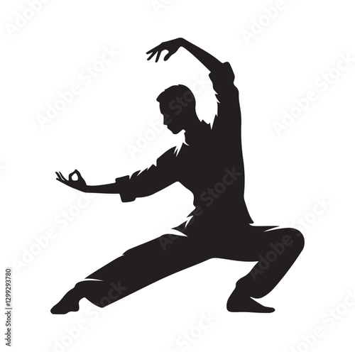 Tai Chi pose silhouette vector illustration