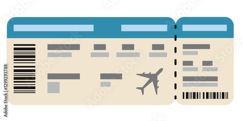 Airline ticket with a plane icon. Travel, vacation, tourism, and transportation concepts. Vector illustration isolated on white background, hand drawn, flat design