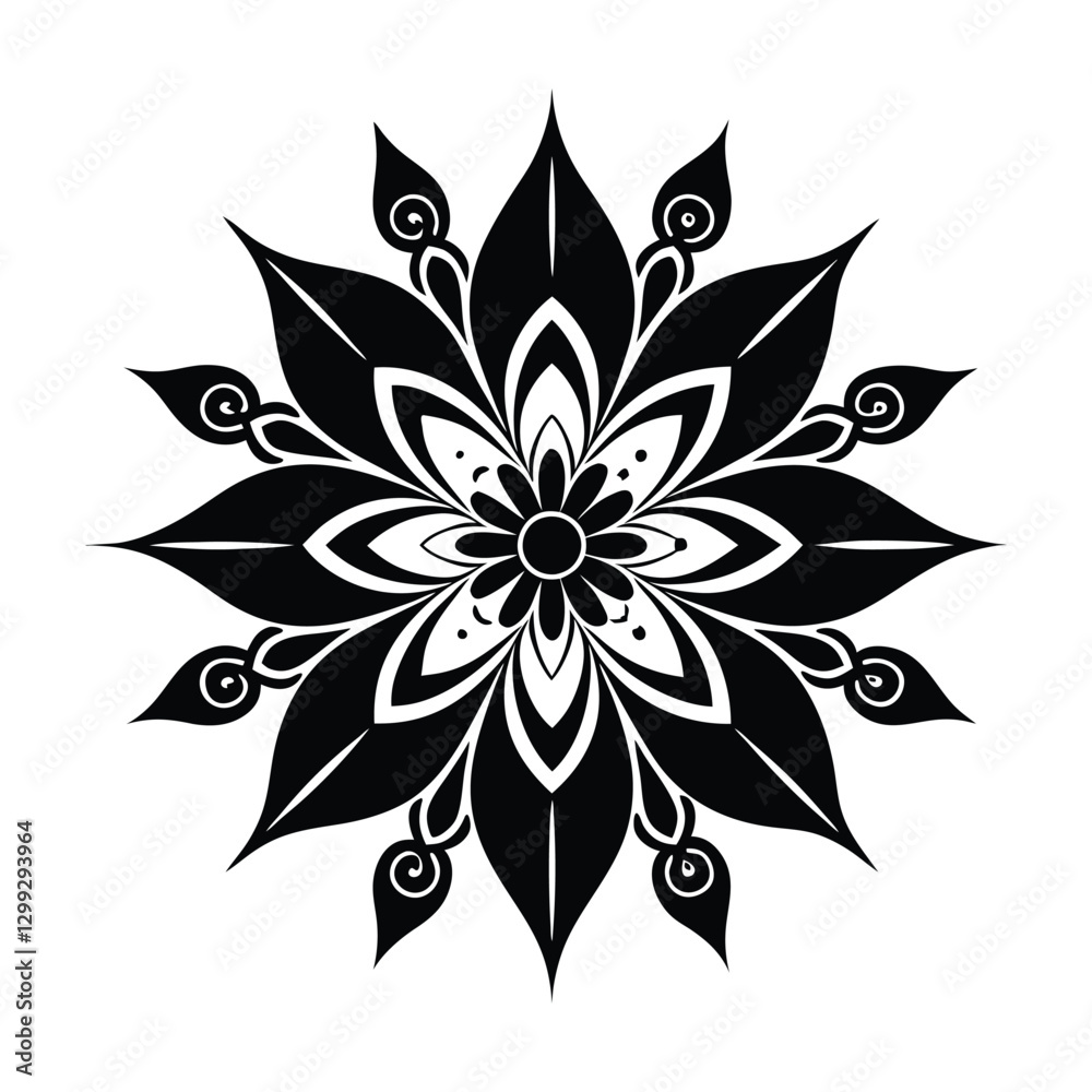 Fototapeta premium black and white flower silhotted on white background.