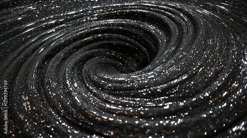 A swirling vortex of black, where countless snowflakes, each a delicate lacework of white, descended in an ethereal dance, illuminated by the faint glow above, a mesmerizing spectacle of winter's 