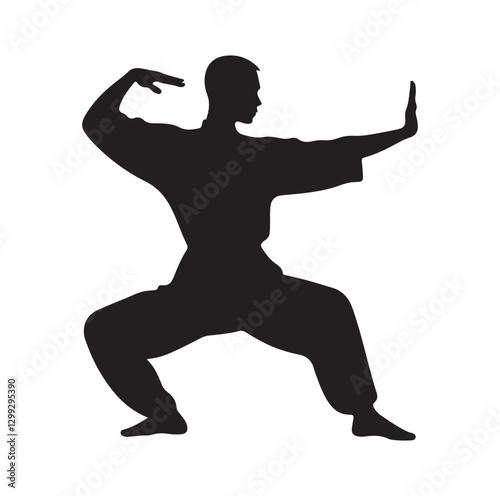 Tai Chi pose silhouette vector illustration