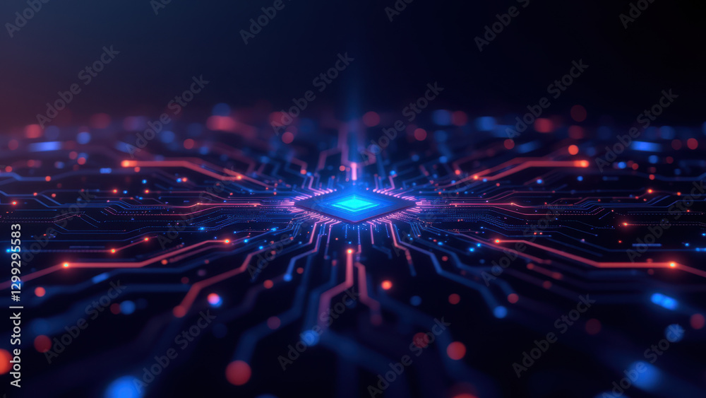 Obraz premium A digital visualization of a complex system with interconnected nodes, resembling a neural network or technology infrastructure, highlighting DevOps concepts like CI/CD, Docker, and Kubernetes.
