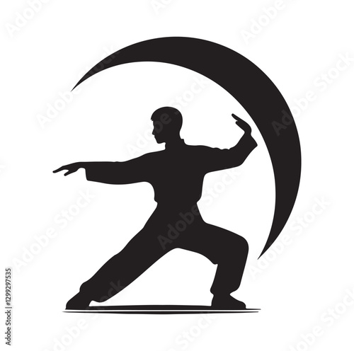 Tai Chi pose silhouette vector illustration