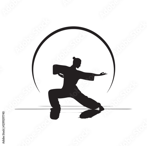 Tai Chi pose silhouette vector illustration