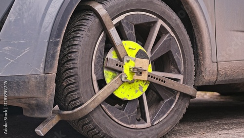 Fotografie Unauthorised Illegal Parking Boot Wheel Clamp Deployed by Local Authorities Serv