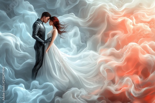 Wallpaper Mural Fantasy couple surrounded by swirling clouds in passionate embrace Torontodigital.ca