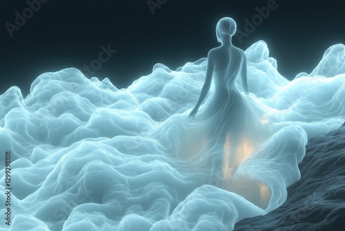 Wallpaper Mural Fantasy woman in glowing dress walking through ethereal cloudscape Torontodigital.ca