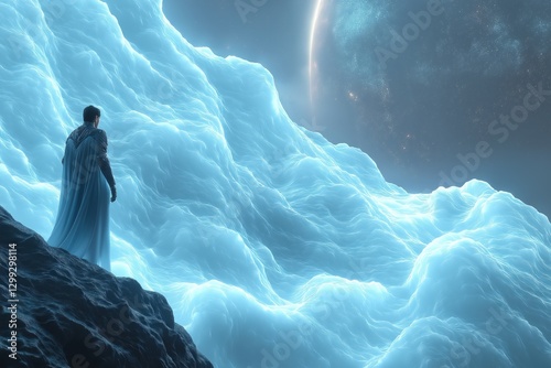 Wallpaper Mural Fantasy man standing on cliff facing glowing blue energy clouds Torontodigital.ca