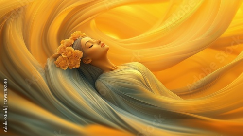 Wallpaper Mural Golden fantasy woman with long flowing hair and dreamy expression Torontodigital.ca