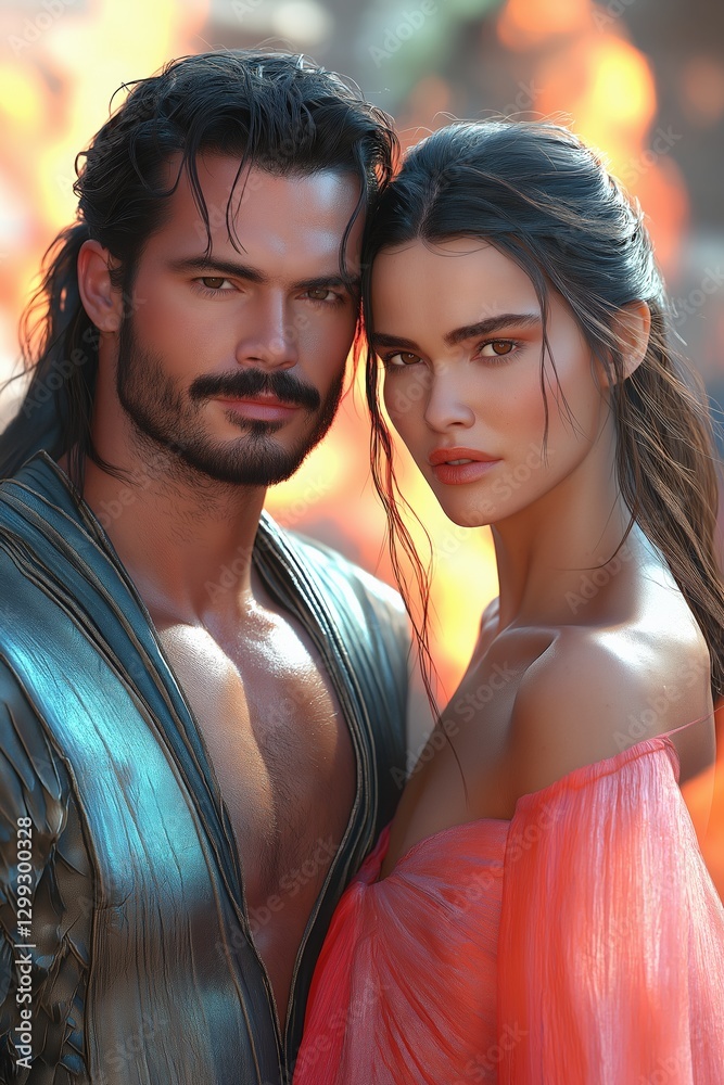custom made wallpaper toronto digitalPassionate fantasy couple standing together in glowing firelight