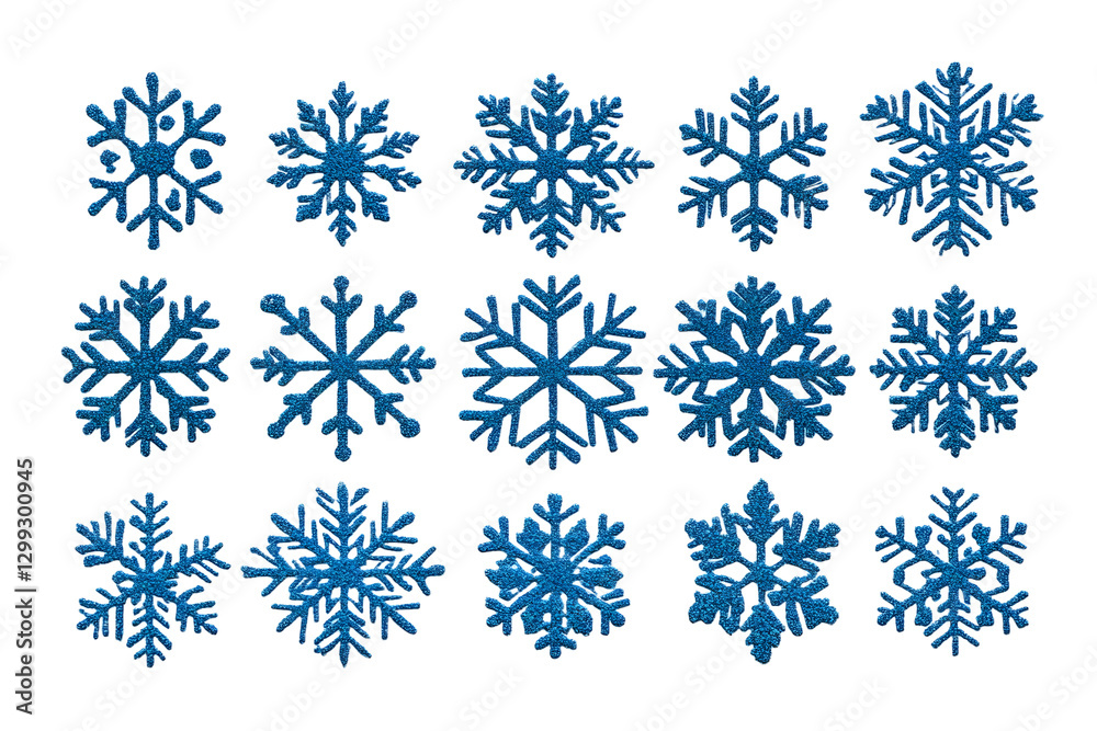 Different blue snowflake illustrations isolated