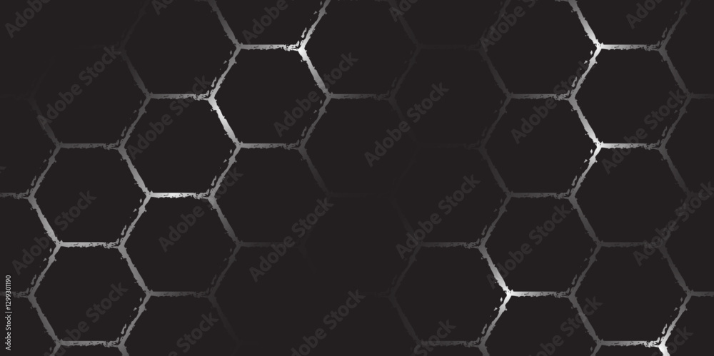 Cyberpunk Hexagonal Grid Design. Sci-Fi Dark Honeycomb Structure. Illustration. Vector. Hexagon. 