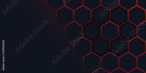 Gaming-Inspired Red and Black Tech Background. Sci-Fi Hexagonal Honeycomb Structure. Vector. Illustration. Hexagon. 