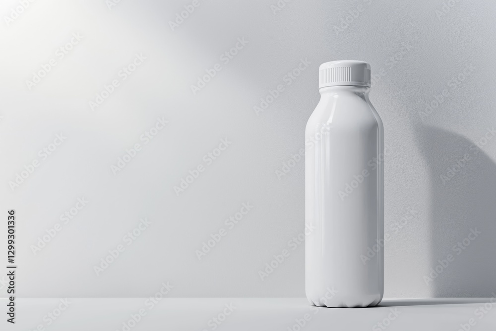 Minimalist mockup featuring a blanc white reusable water bottle on a clean light gray surface, perfect for modern design with ample empty white space around it Minimalist mockup featuring a blanc white reusable water bottle on a clean light gray surface, perfect for modern design with ample empty white space around it