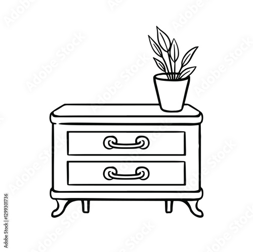 Outline Chest of drawers in hallway, bedside table symbol, black monochrome