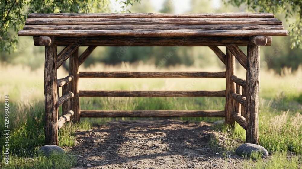 Rustic wooden shelter in a meadow, sunny day Rustic wooden shelter in a meadow, sunny day