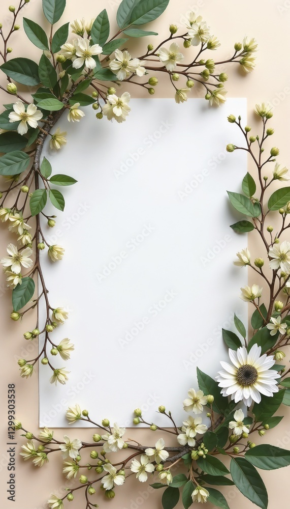 Delicate floral mockup with ample copy space and white daisy flowers Delicate floral mockup with ample copy space and white daisy flowers