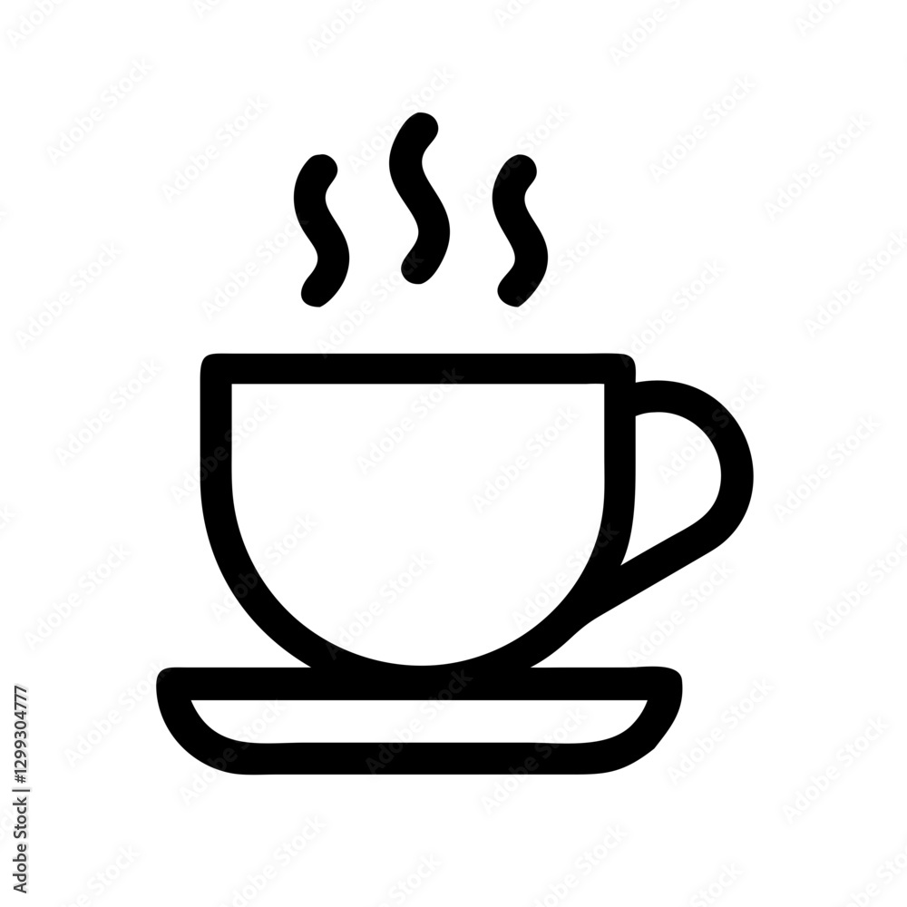 Black outline of a steaming cup of coffee icon on a white background with copy space Black outline of a steaming cup of coffee icon on a white background with copy space