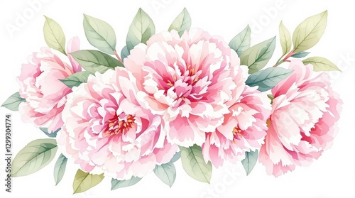 Pink peonies on the white background