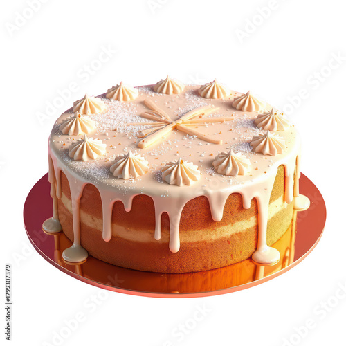 butterscotch cake with cream icing, perfect for birthday celebration and parties, isolated on transparent background.
