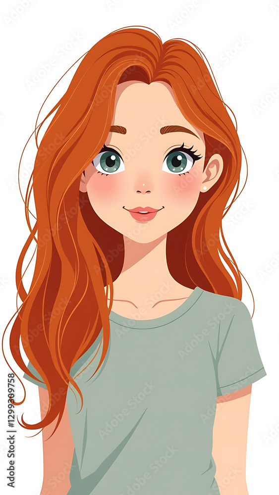 Young woman has striking ginger locks against a plain white backdrop. Young woman has striking ginger locks against a plain white backdrop.
