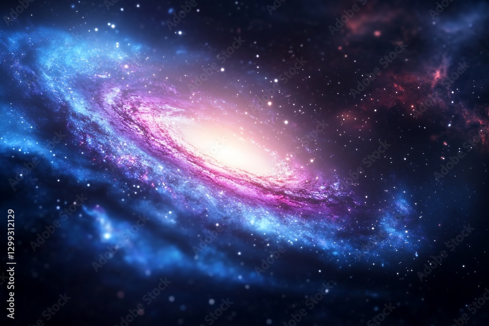 Fototapeta premium Spiral galaxy, cosmic swirl, vibrant nebula, star clusters, deep space.