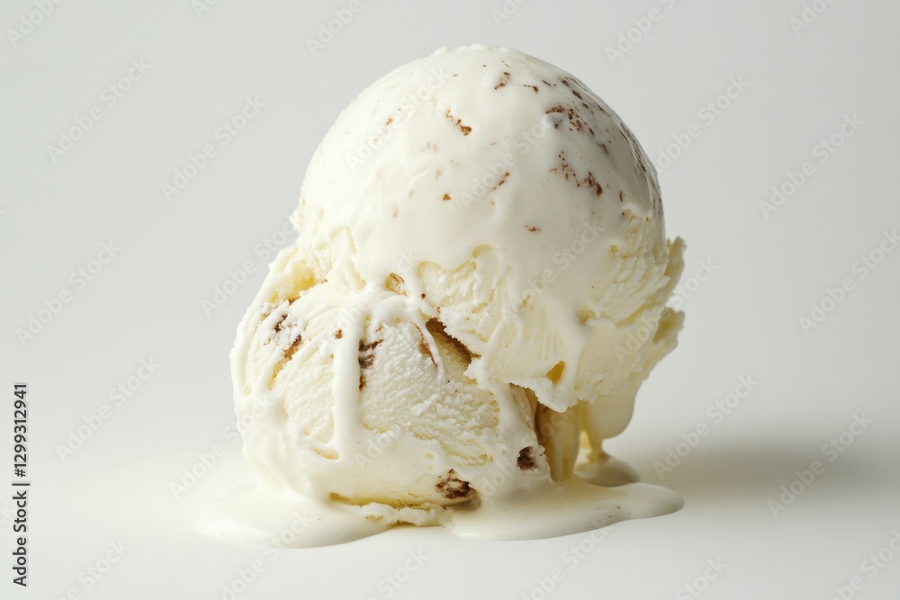 Naklejka premium Two scoops of ice cream melting on a white surface