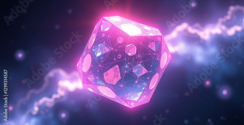 Pink Geometric Crystal in Space