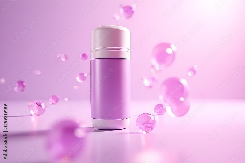 Stylish Purple Deodorant Bottle with Bubbles - Beauty Product Display Stylish Purple Deodorant Bottle with Bubbles - Beauty Product Display