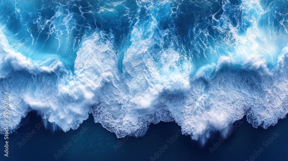 Fototapeta premium Aerial view of crashing waves on ocean