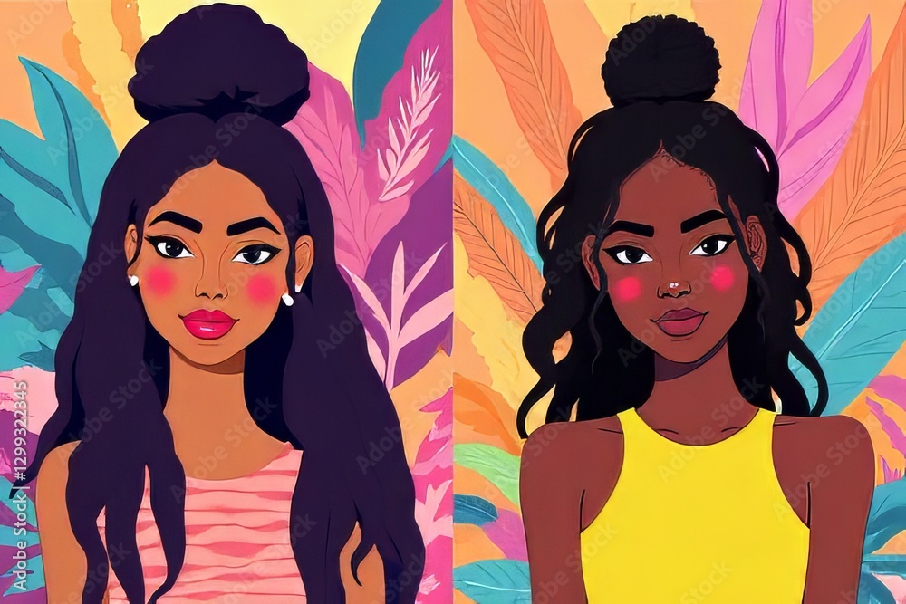 Two Stylish Women with Updos and Tropical Flair Two Stylish Women with Updos and Tropical Flair