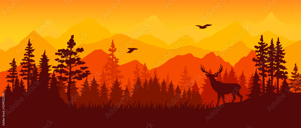 Obraz premium Stag silhouetted by a vibrant sunset