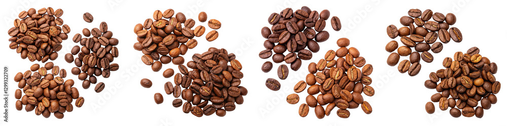 Five Clusters of Coffee Beans Isolated on Transparent Background, Coffee Beans Composition, Food Photography, Coffee, Beans, Background Five Clusters of Coffee Beans Isolated on Transparent Background, Coffee Beans Composition, Food Photography, Coffee, Beans, Background