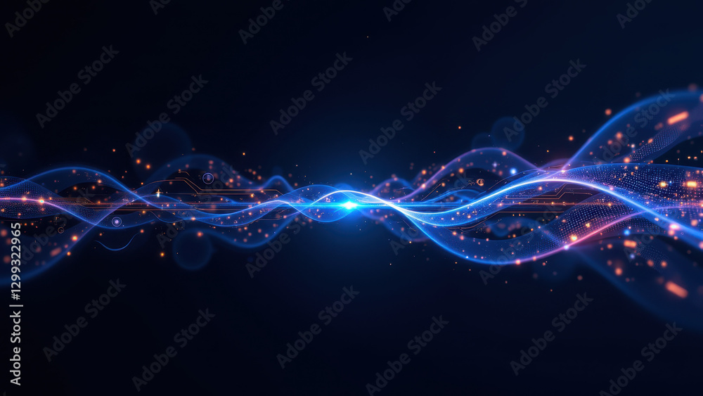 Fototapeta premium This is an abstract digital art representation of cloud computing, containerization, and DevOps concepts with flowing shapes suggesting virtual data streams and network connectivity.