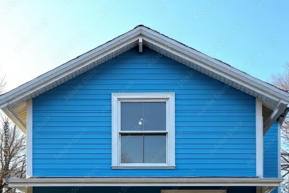 Vibrant Blue House Exterior with White Trim and Window Vibrant Blue House Exterior with White Trim and Window