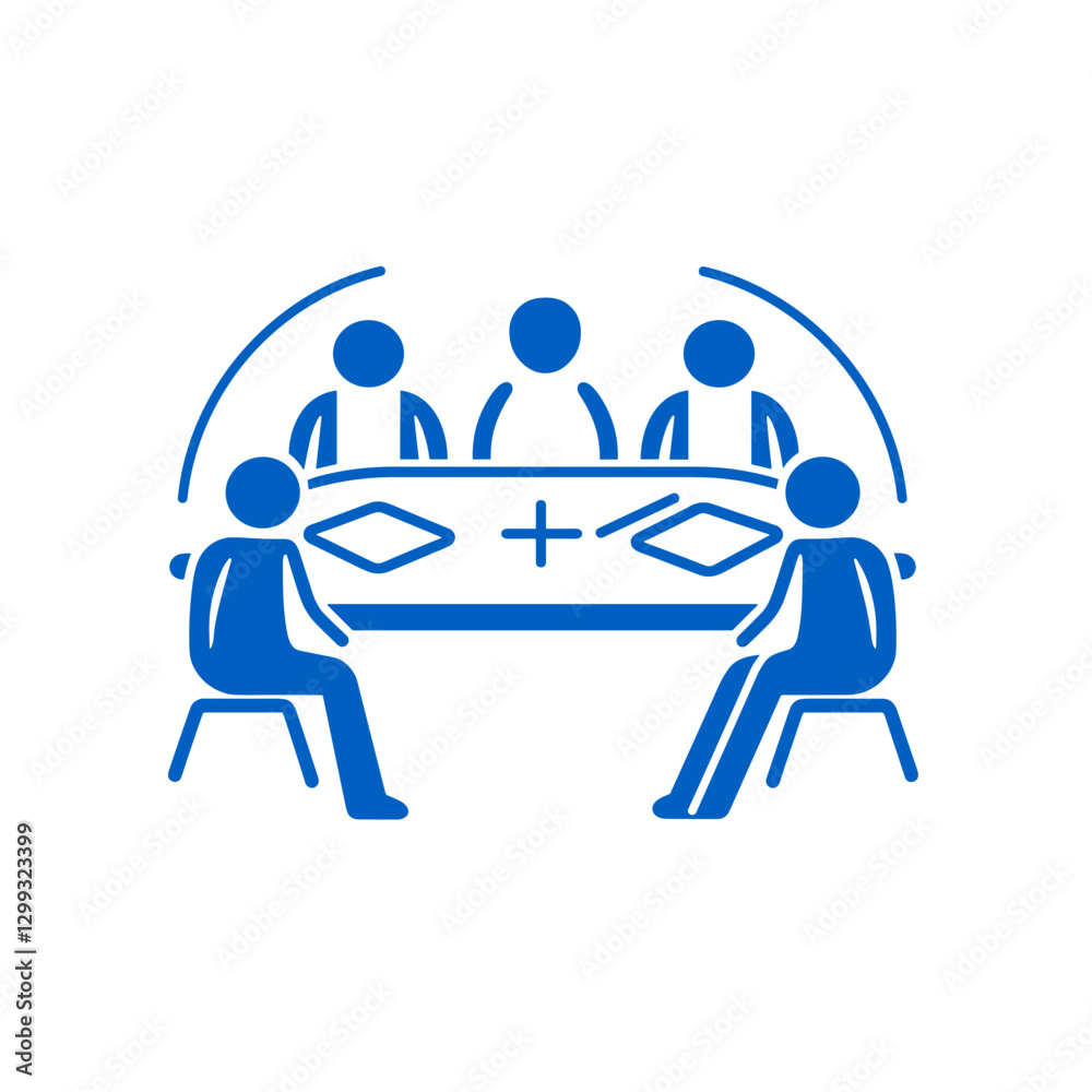 Business meeting icon in blue for teamwork and collaboration concepts Business meeting icon in blue for teamwork and collaboration concepts