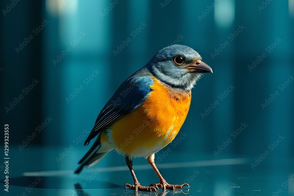 Obraz premium Vibrant Close-up of a Colorful Bird with Teal Background