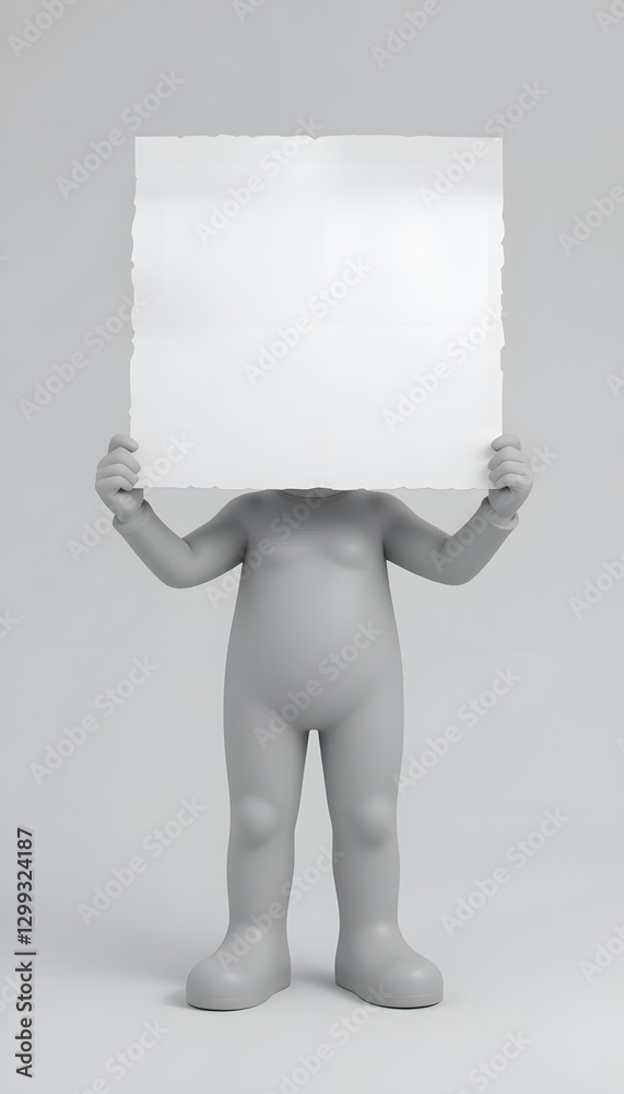 Neutral-Toned 3D Character Holding a Blank Rectangular Board Neutral-Toned 3D Character Holding a Blank Rectangular Board