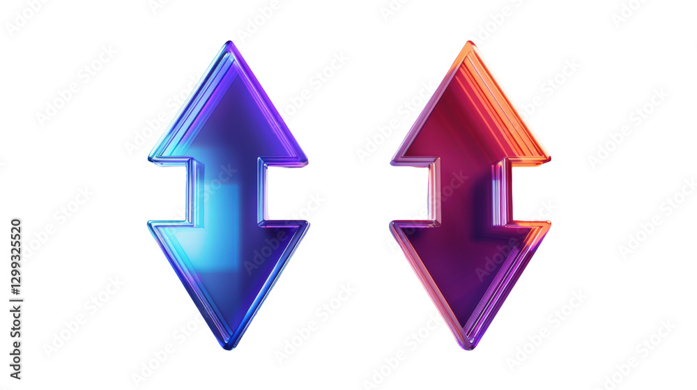 Colorful Upward and Downward Arrows with Gradient Design on Transparent Background Colorful Upward and Downward Arrows with Gradient Design on Transparent Background