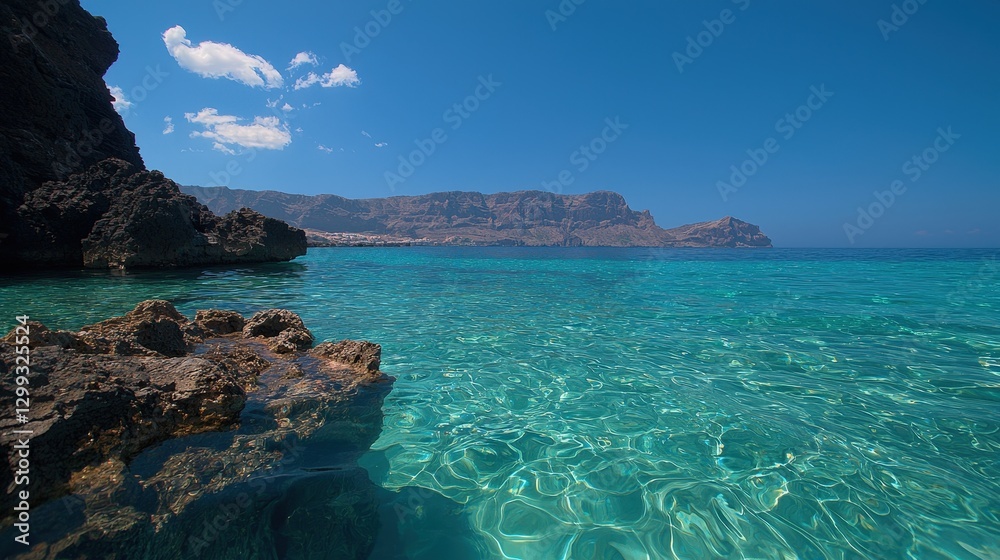 Turquoise waters, rocky coast, sunny day, Mediterranean Turquoise waters, rocky coast, sunny day, Mediterranean