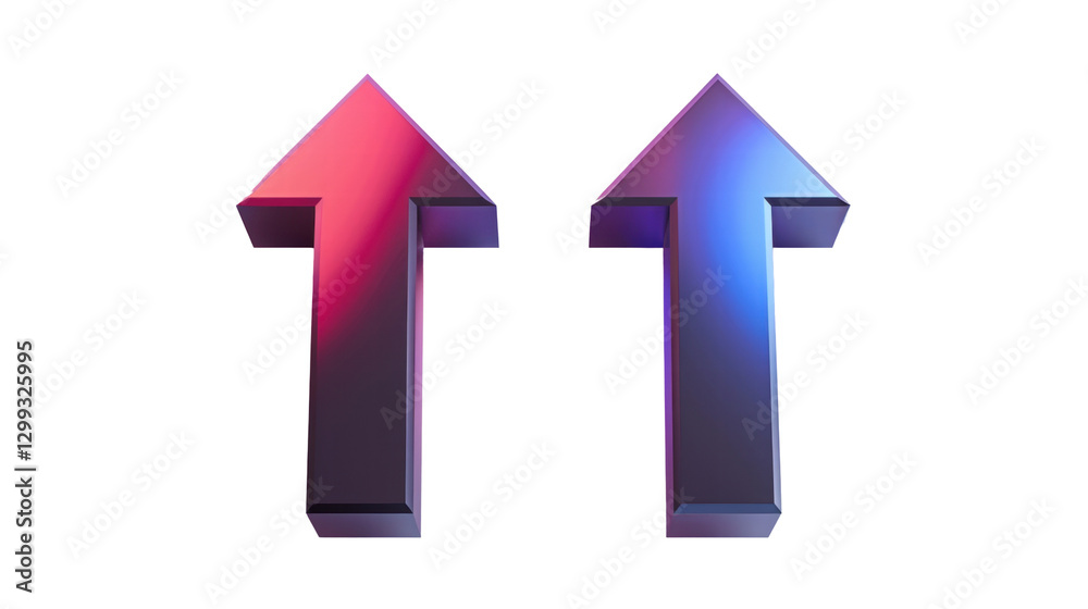 Dynamic 3D Arrows Pointing Upward in Vibrant Dual Color Scheme on Transparent Background Dynamic 3D Arrows Pointing Upward in Vibrant Dual Color Scheme on Transparent Background