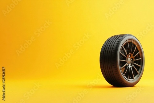 Wallpaper Mural A single car tire standing alone against a yellow background Torontodigital.ca