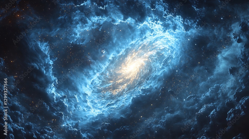 Fototapeta premium Blue giant with an intense stellar wind forming a majestic bow shock as it moves through interstellar space