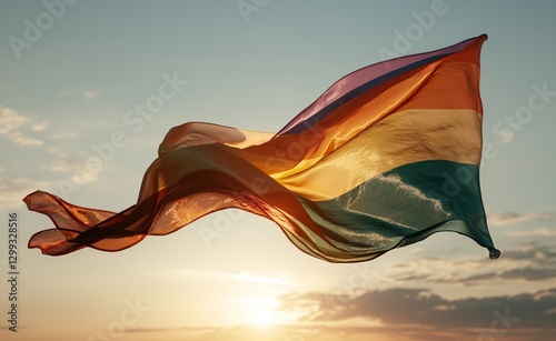 A fabric texture featuring a rainbow flag pattern is used to conceptually represent LGBT LGBTQ pride, particularly for transgender day of remembrance and awareness week photo