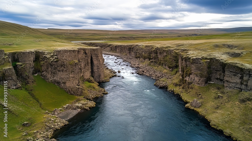 Obraz premium Majestic river canyon adventure iceland aerial view natural landscape scenic beauty