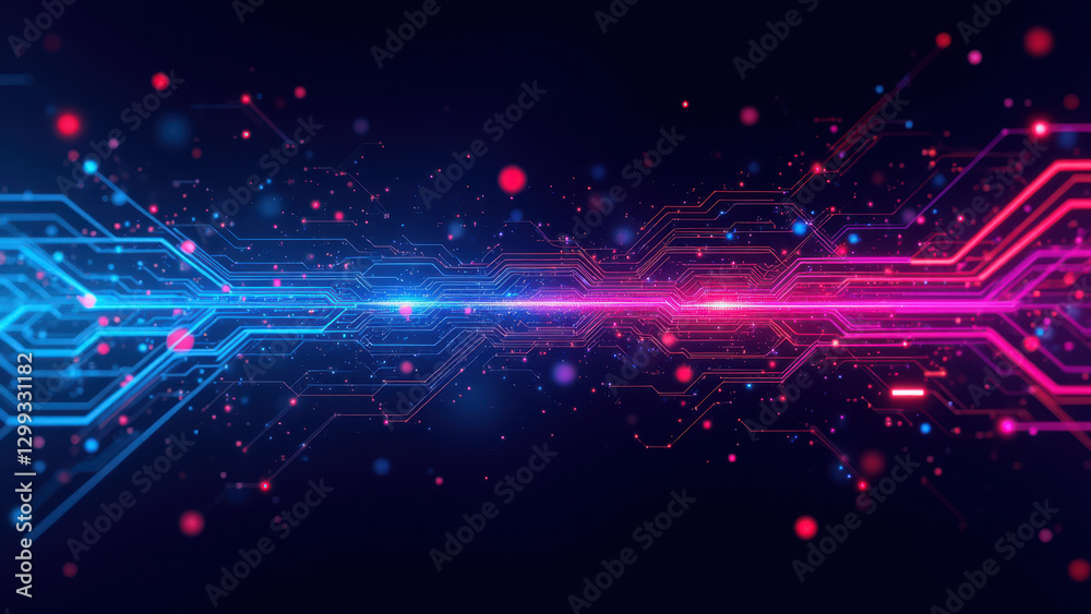 Obraz premium Ci/cd pipeline visual representation with digital network effect elements like dots and lines.