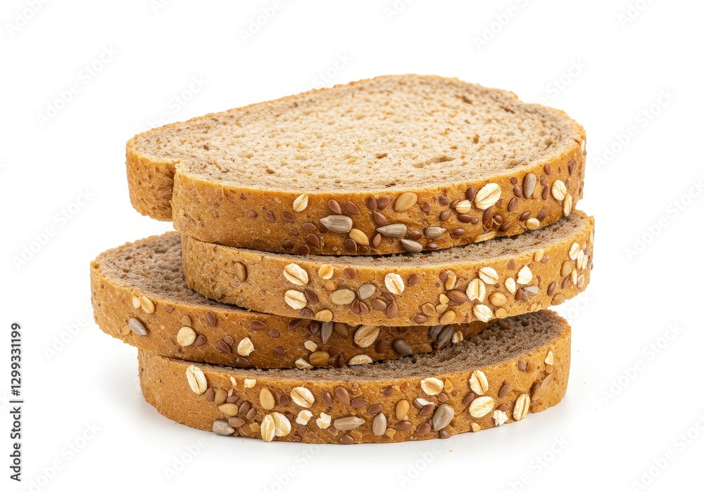 Three slices of multigrain bread stacked isolated on white background Three slices of multigrain bread stacked isolated on white background
