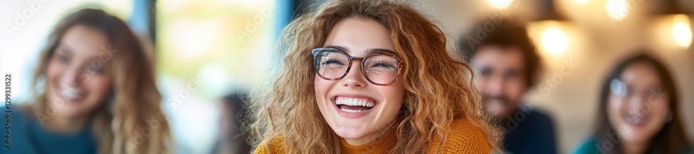 Group of young adults laughing together in a cozy cafe setting. Generative AI Group of young adults laughing together in a cozy cafe setting. Generative AI