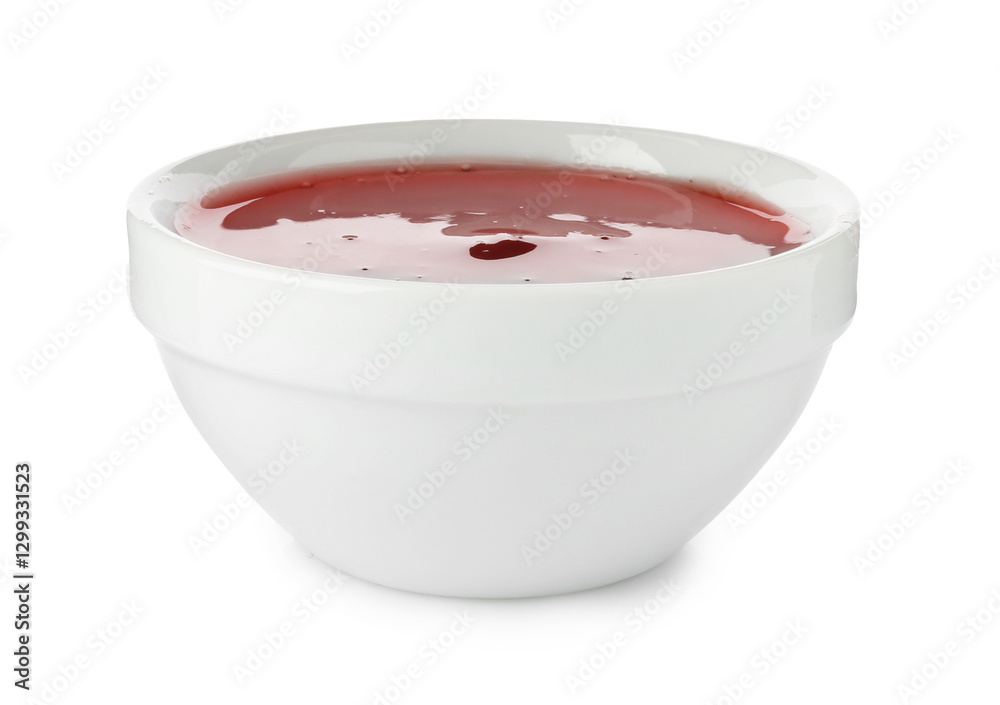 Delicious strawberry sauce in bowl isolated on white Delicious strawberry sauce in bowl isolated on white