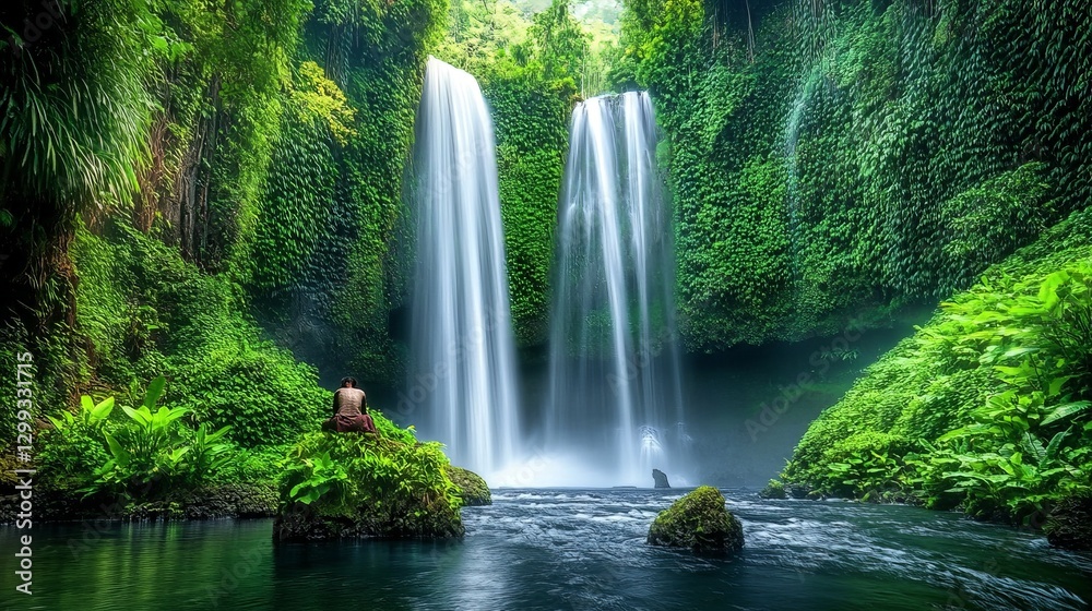 Obraz premium Breathtaking waterfall exploration tropical rainforest nature photography lush environment serene viewpoint